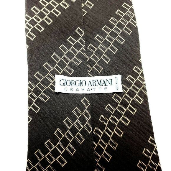 Giorgio Armani Cravatte Silk Tie Print Brown Short - Picture 3 of 7